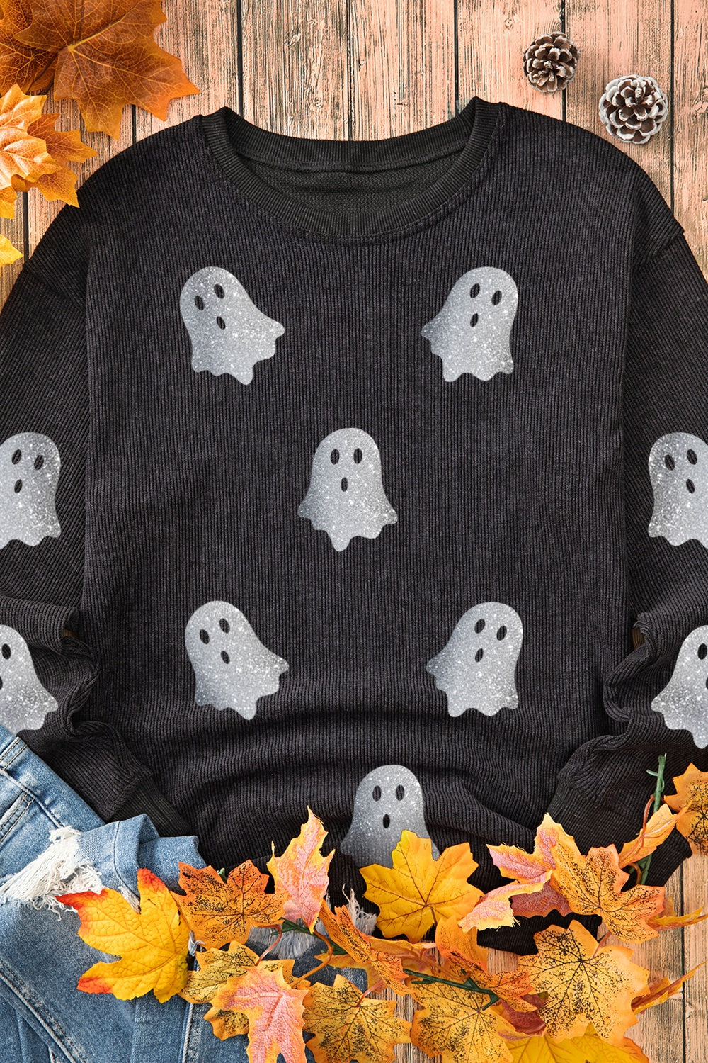 Sequin Ghost Ribbed Sweatshirt