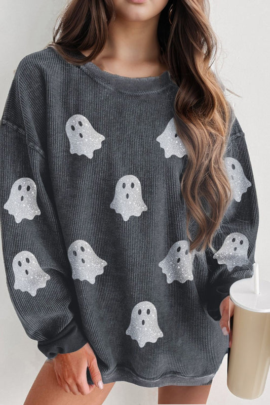 Sequin Ghost Ribbed Sweatshirt