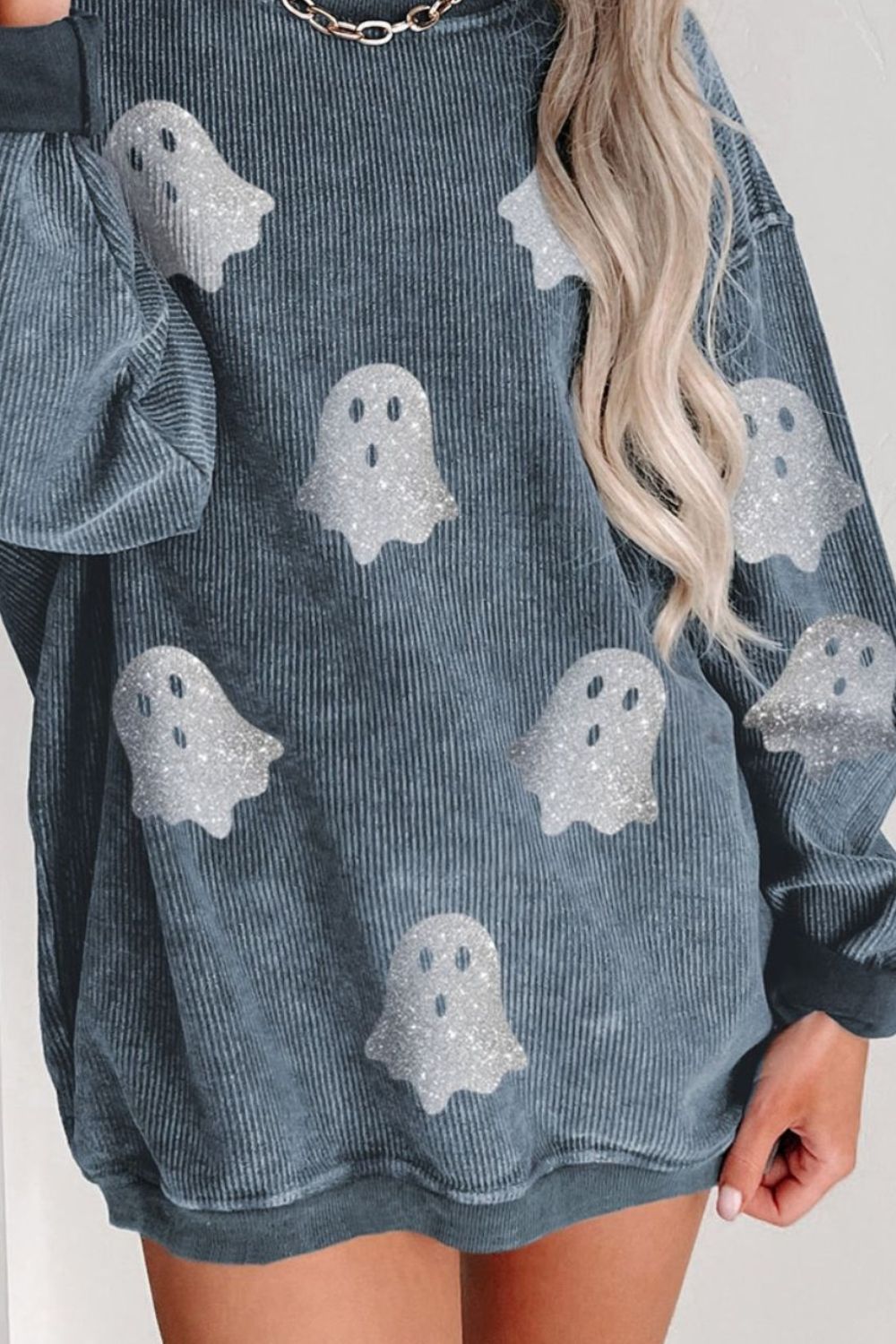 Sequin Ghost Ribbed Sweatshirt