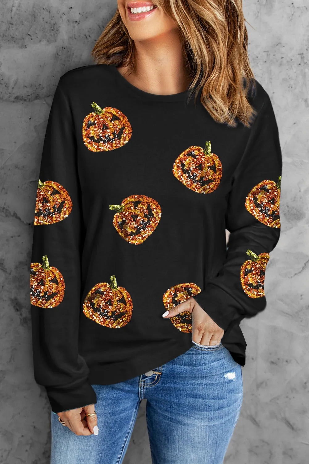 Sequin Pumpkin Long Sleeve Shirt