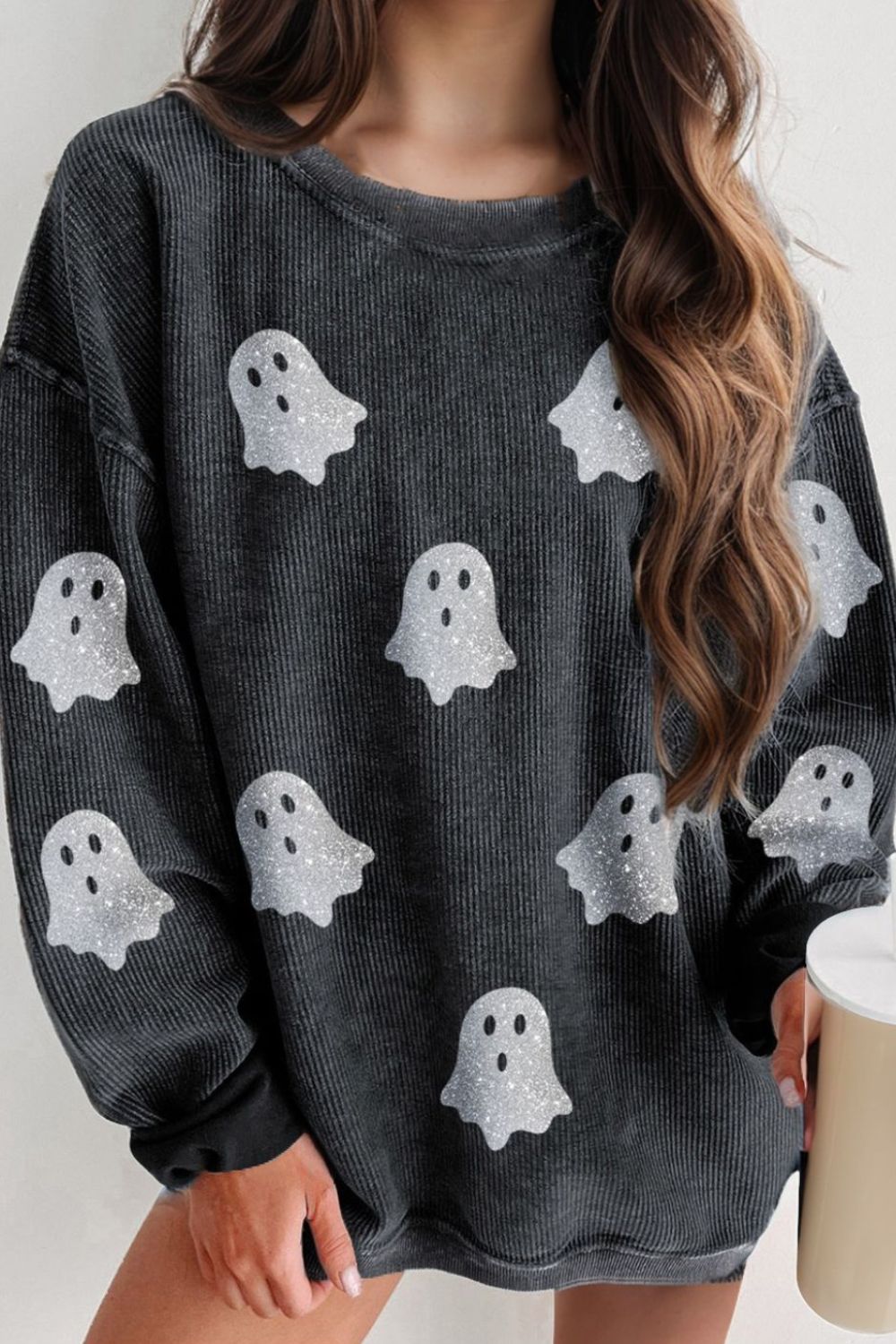 Sequin Ghost Ribbed Sweatshirt