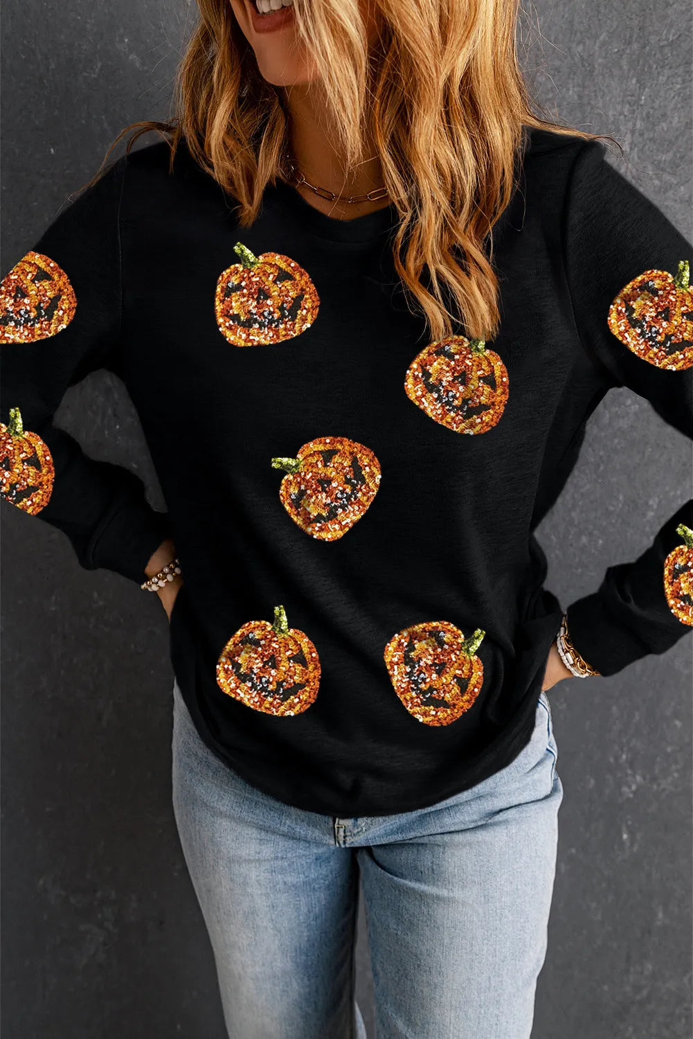 Sequin Pumpkin Long Sleeve Shirt